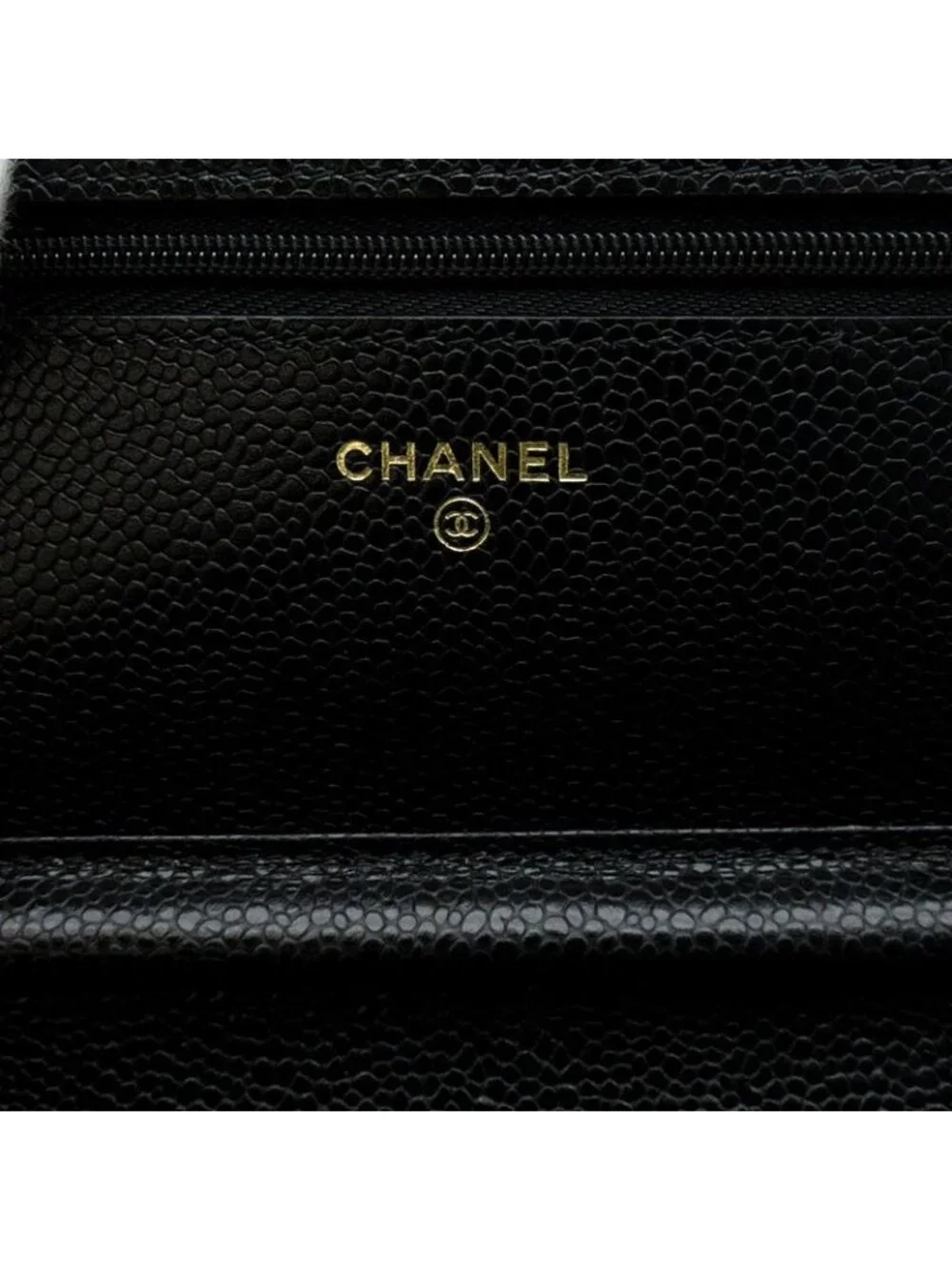 Chanel Quilted Chain Wallet Caviar Leather Shoulder Bag Black